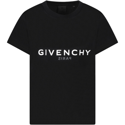 Shop Givenchy Black T-shirt For Kids With White And Gray Logo