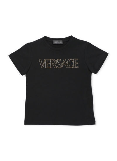 Shop Versace Strass T-shirt In Nero+oro