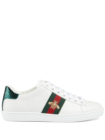 Gucci Ace Watersnake-trimmed Embroidered Leather Sneakers In White ...
