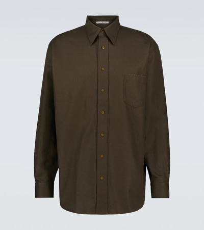 Shop Acne Studios Cotton And Linen Shirt In Dark Olive