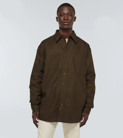 Cotton & Linen Twill Button-up Shirt In Byi Dark Olive