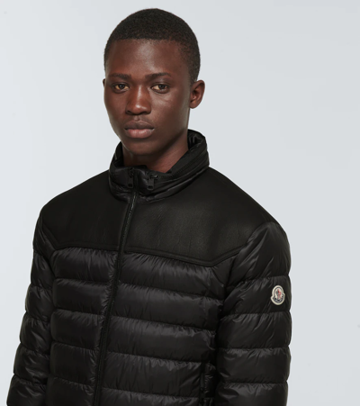 Shop Moncler Tocquet Leather-yoke Jacket In Black