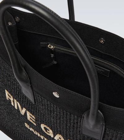 Shop Saint Laurent Rive Gauche Fabric Tote Bag In Nero/nat.beig/ne/ne