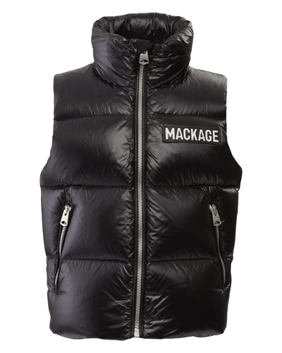 Shop Mackage Kid's Charlee Quilted Logo Vest In Black