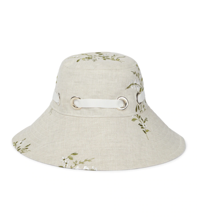 Shop Erdem Embroidered Linen-blend Bucket Hat In Sand