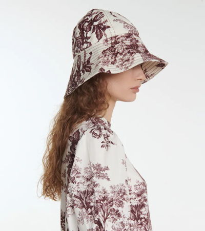 Shop Erdem Floral Denim Bucket Hat In White / Burgundy