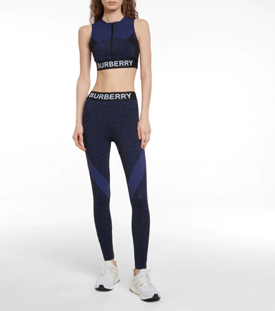 Shop Burberry Logo Printed High-rise Leggings In Deep Royal Blue Pat