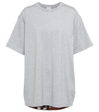 Shop Burberry Check-panel Cotton-blend T-shirt In Pale Grey Melange