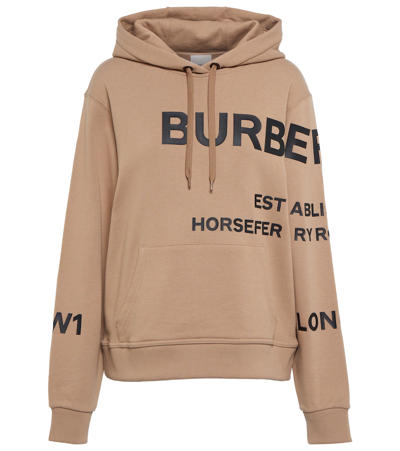 Shop Burberry Horseferry Printed Cotton Hoodie In Camel