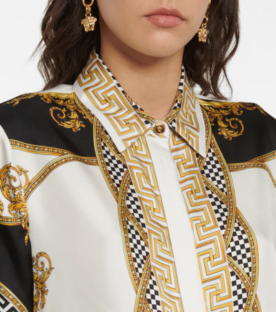 Shop Versace La Coupe Des Dieux Print Silk Shirt In Bianco+oro+nero