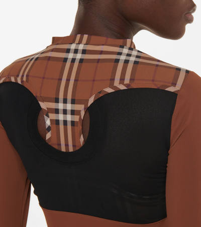 Shop Burberry Vintage Check Cutout Crop Top In Dark Birch Brown Ip