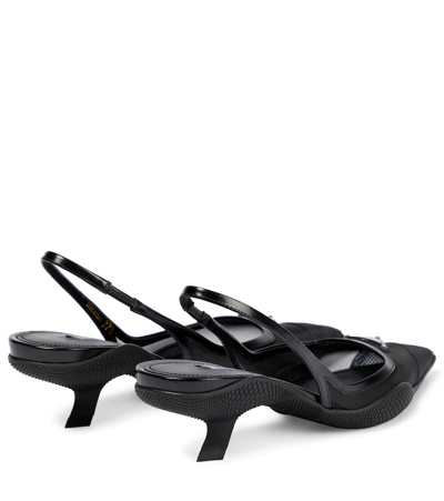 Shop Prada Leather And Mesh Slingback Pumps In Nero