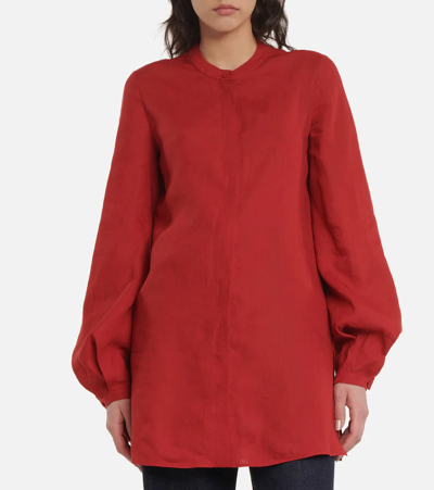 Shop Gabriela Hearst Nicola Linen Blouse In Red