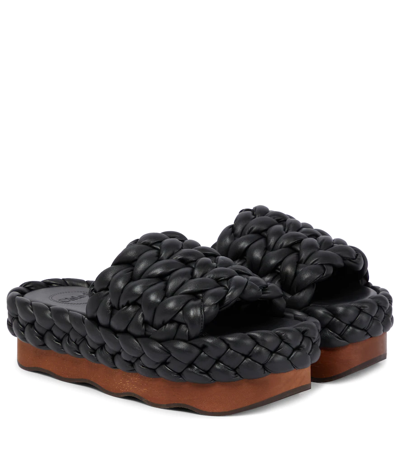 Shop Chloé Wavy Woven Leather Platform Slides In Black