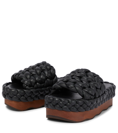 Shop Chloé Wavy Woven Leather Platform Slides In Black