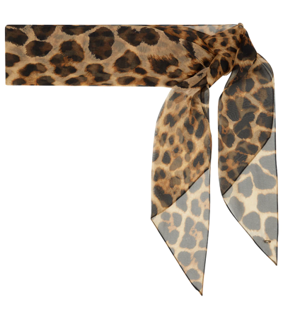 Shop Saint Laurent Leopard-print Silk Chiffon Scarf In Light Brown/black