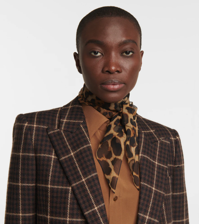 Shop Saint Laurent Leopard-print Silk Chiffon Scarf In Light Brown/black