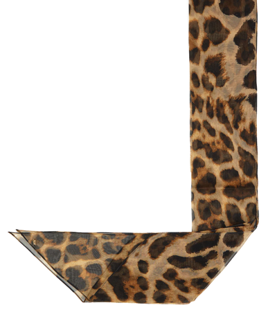 Shop Saint Laurent Leopard-print Silk Chiffon Scarf In Light Brown/black