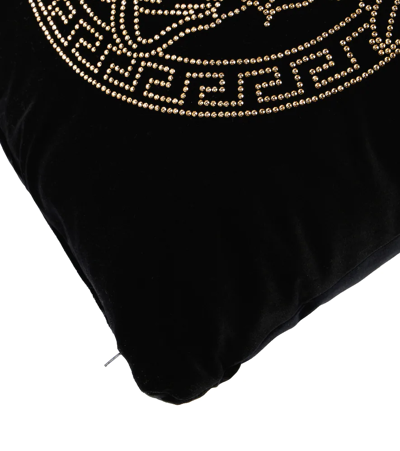 Shop Versace Medusa Embellished Velvet Cushion In Black