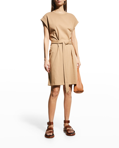 Shop Vince Short-sleeve Tie-waist Dress In Almond