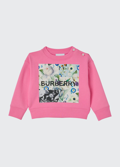 Shop Burberry Girl's Dutch Floral Logo Graphic Sweater In Bubble Gum Pink