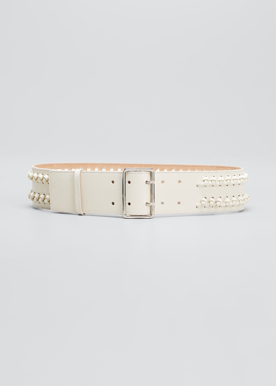 Shop Alexander Mcqueen Knotted Leather Military Belt In Ivory