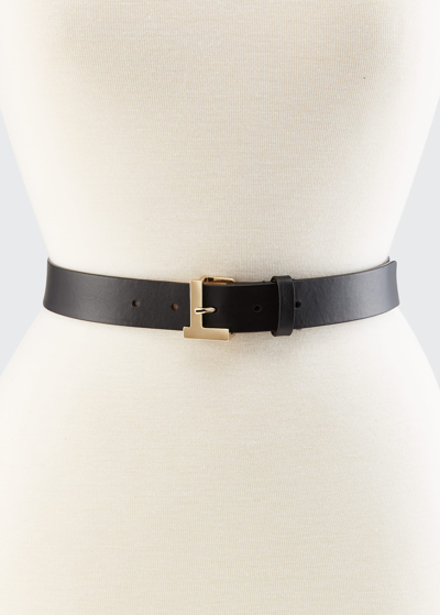 Shop Lafayette 148 Gold L Beam Buckle Leather Belt In Black