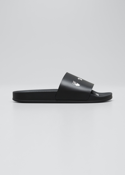 Shop Off-white Men's Graphic Logo Pool Slide Sandals In Black/white