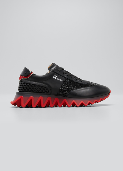 Shop Christian Louboutin Men's Loubishark Crystal-embellished Sneakers In Black/loubi