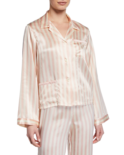 Shop Morgan Lane Ruthie Petal Stripe Pajama Top In Pink/white
