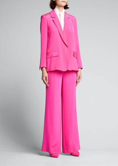 Shop Libertine High-rise Wide-leg Silk Trousers In Highlighter Pink