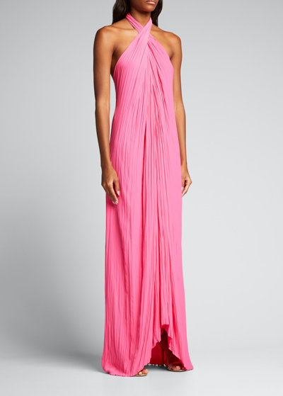 Shop A.l.c Rio Plisse Halter Dress In Neon Pink