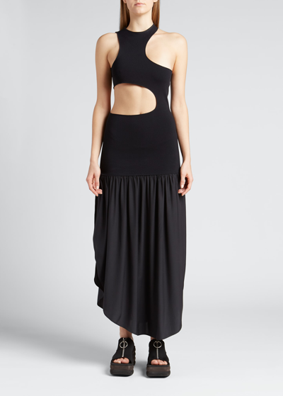 Shop Stella Mccartney Mixed-media Cutout Midi Dress In 1000 Black