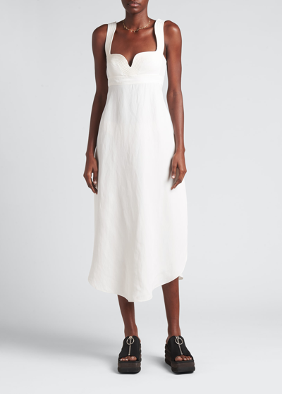 Shop Stella Mccartney Linen Sweetheart Midi Dress In 9001 White