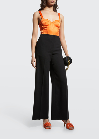 Shop Alice And Olivia Jeanna Bustier Smocked-back Crop Top In Tangerine