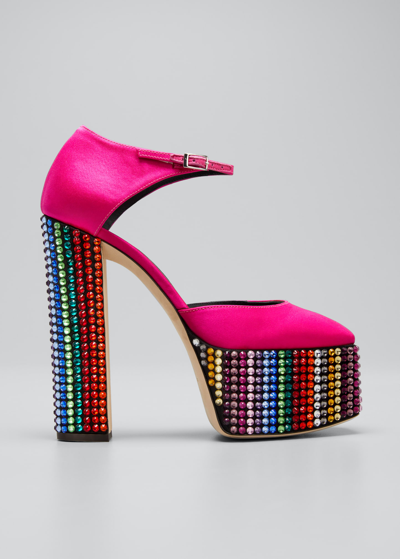 Shop Giuseppe Zanotti Raso Kuala Crystal Rainbow Platform Sandals