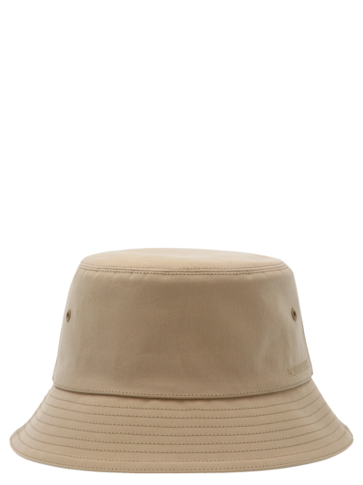 Shop Burberry Logo Embroidered Bucket Hat In Beige