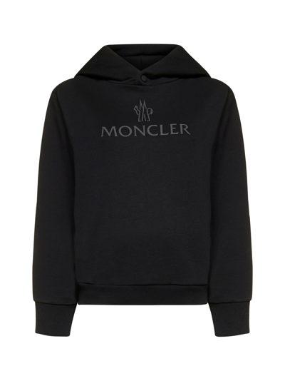 Shop Moncler Logo Printed Buttoned Hoodie In Black