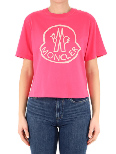 Shop Moncler Logo Printed Crewneck T In Pink