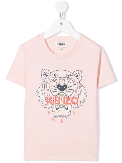 Shop Kenzo Tiger-embroidered Cotton T-shirt In 粉色