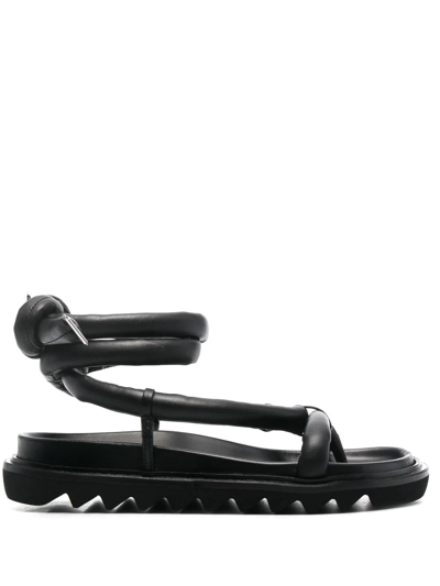 Studio Amelia Tubular Leather Ankle-tie Flat Sandals, Black In Black