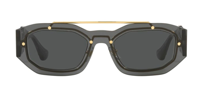 Shop Versace Ve2235 100287 Rectangle Sunglasses In Grey