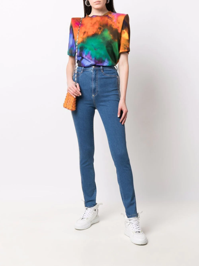 Philipp Plein High Waist Crystal Jeggings In Blau