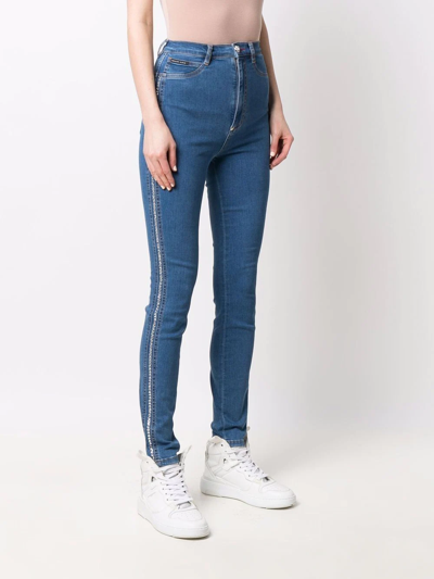 Philipp Plein High Waist Crystal Jeggings In Blau