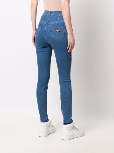 Philipp Plein High Waist Crystal Jeggings In Blau