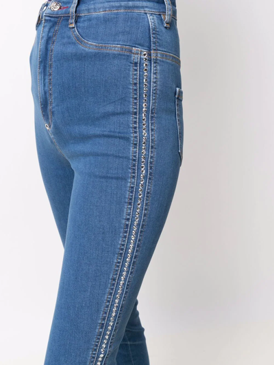 Philipp Plein High Waist Crystal Jeggings In Blau
