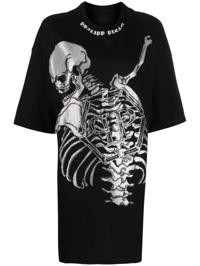 Shop Philipp Plein Skeleton Print T-shirt Dress In Schwarz