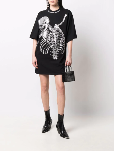 Shop Philipp Plein Skeleton Print T-shirt Dress In Schwarz
