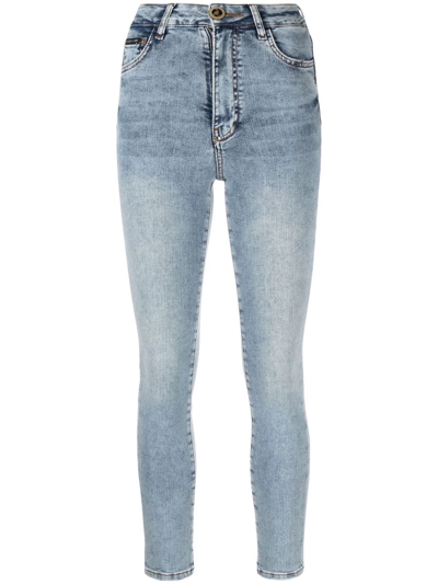 Shop Philipp Plein Skull Embroidery Skinny Jeans In Blau