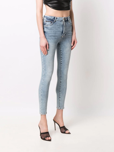 Philipp Plein Skull-embroidered High-waisted Jeans In Blau